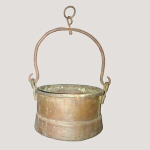 Pot Cauldron Patina Antique Beaten Copper Cook Solid Rivet Handle 19th Century